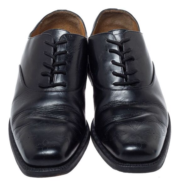 Louis Vuitton Black Leather Wing Tips Lace Up Oxford Size 43 - Picture 3 of 4